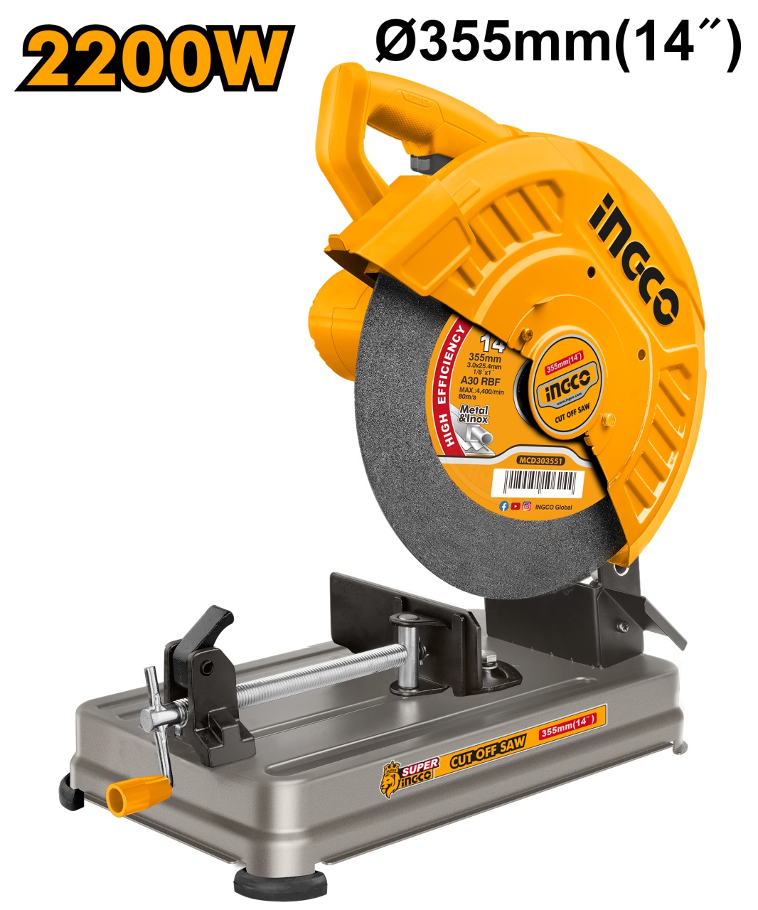 Masina de debitat metal 2200W, disc 355mm, 3700rpm, taiere 100x100mm, INGCO HPWR20018