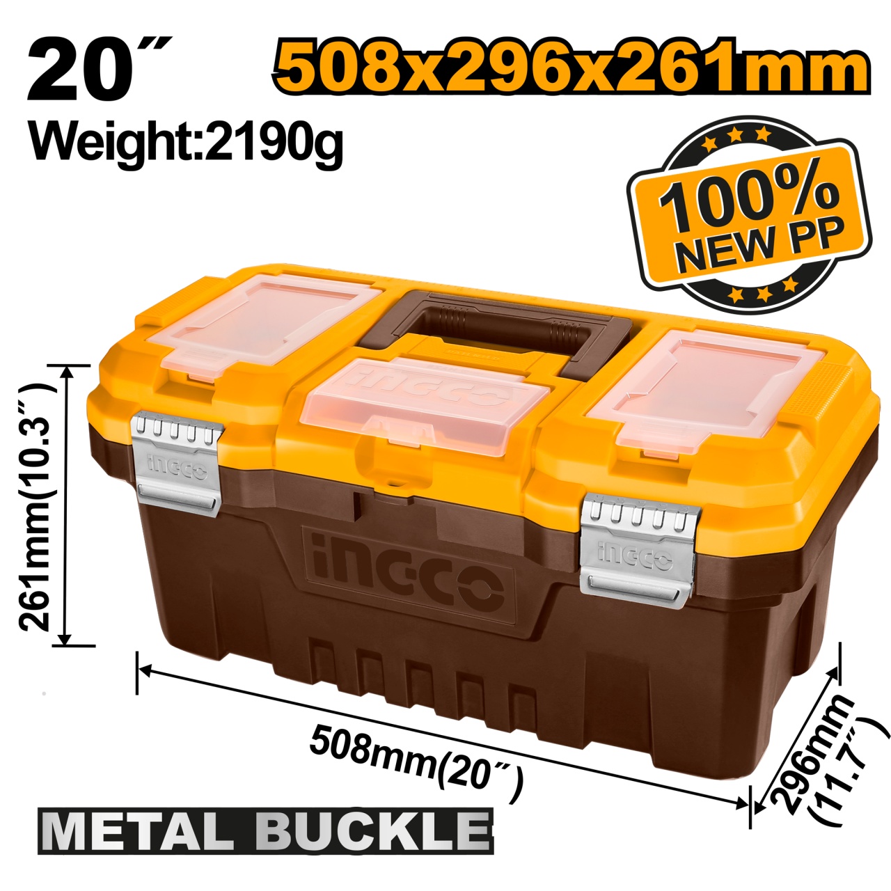 Cutie depozitare scule 20", capacitate 20kg, 508x296x261mm, INGCO PBX2002
