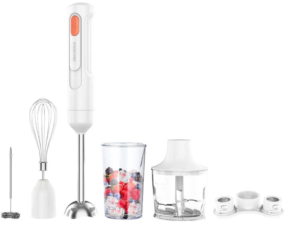 Blender mixer cu baterie 5 in 1, 60W, fara fir, 0.5L, alb, Decakila KMJB042W