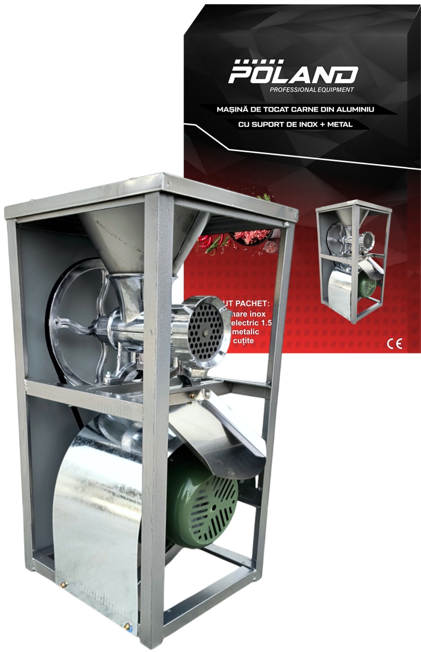 Masina Tocat Carne ALUMINIU 1500w, 1400rpm, 5 kg/min, 22kg din Aluminiu cu Suport Inox POLAND