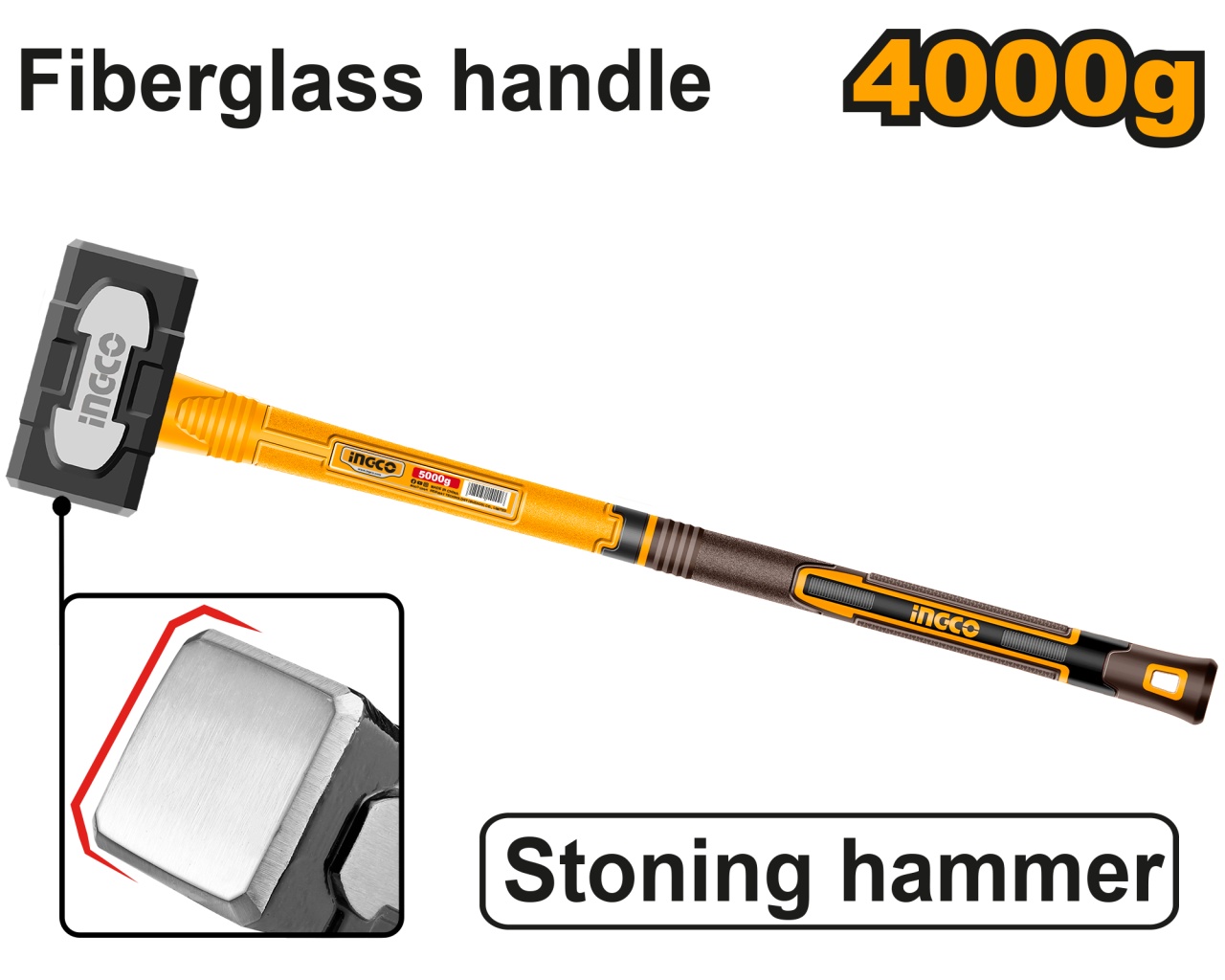 Baros profesional 4.0kg INGCO – HSTH83498, cap forjat otel carbon 45#, maner fibra sticla antishock, prindere ergonomica, pentru