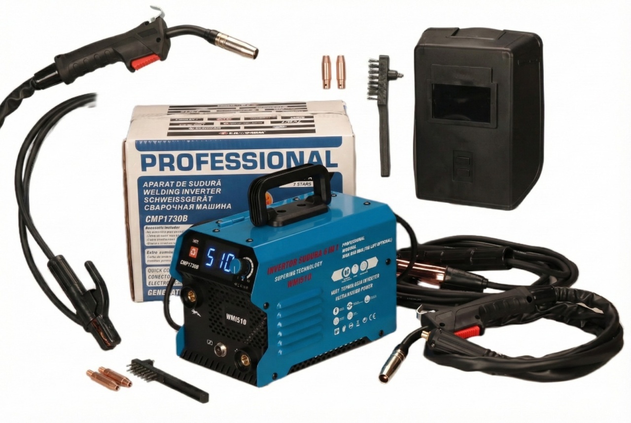 Aparat de sudura tip Invertor cu sarma 510A, MMA/MIG/MAG (TIG optional) *CABLU SUDURA 3M*, afisaj digital, ventilat, URAL MASH I