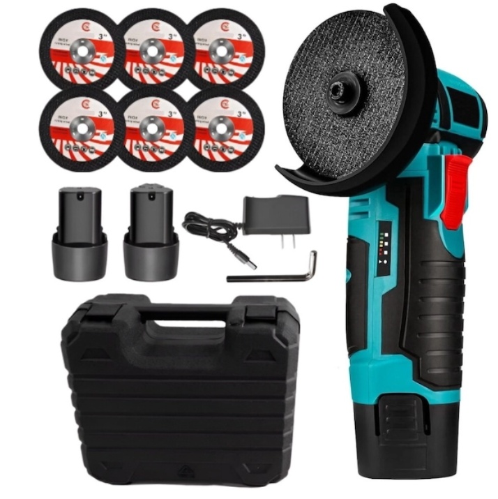 Set mini flex polizor unghiular 3ah, 48v, 76mm, portabil cu trusa, 1500rpm Campion CMP1692