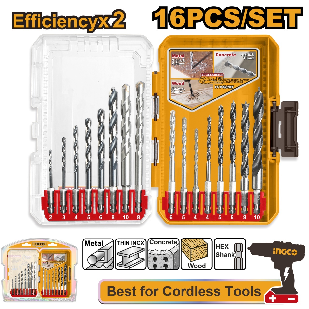 Set Burghie Multifunctionale 16buc Industrial Hex Shank pentru Metal Zidarie Lemn 2-10mm AKDL11608 – set burghie universal profe