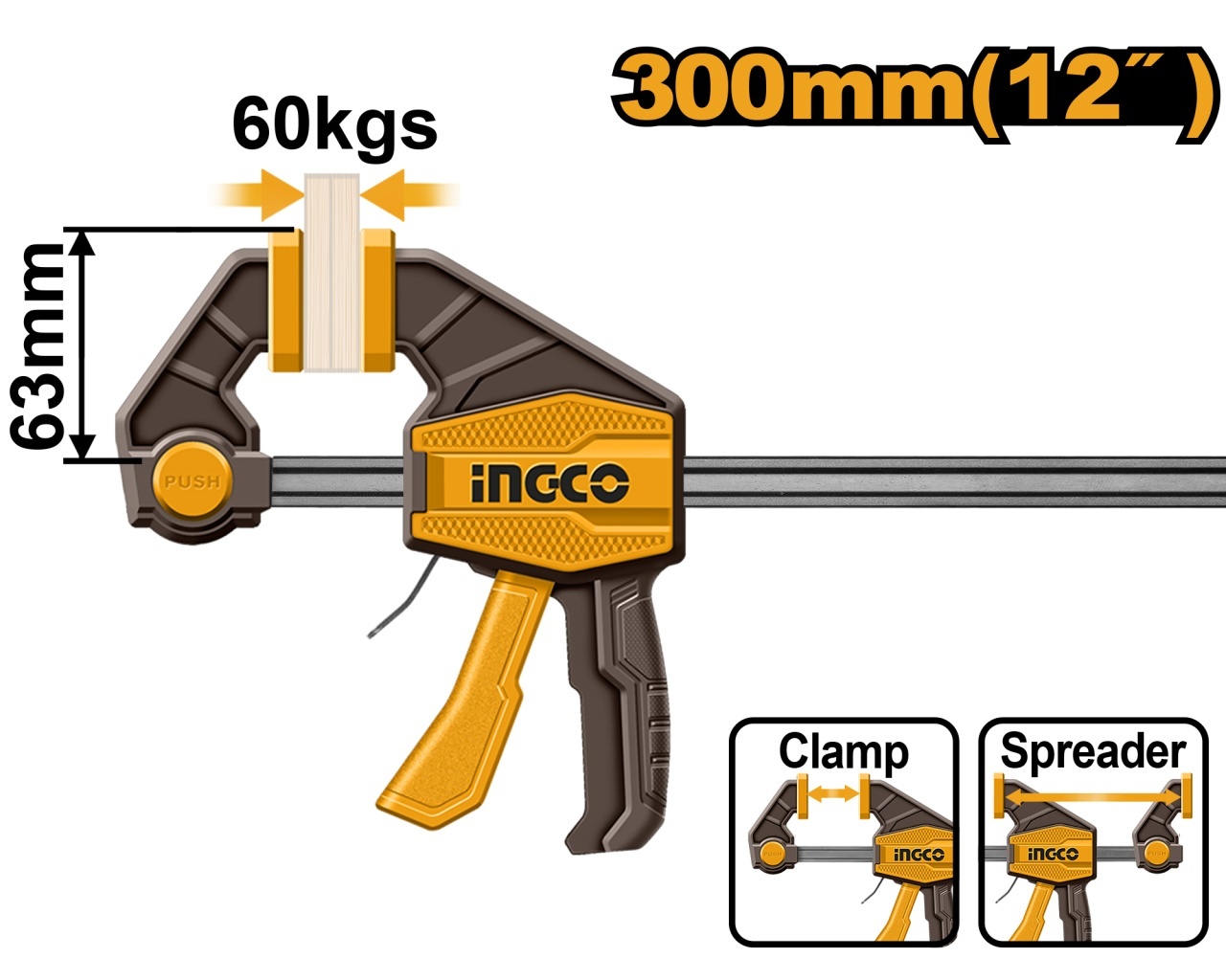 Presa Fixare Rapida Tip F 63x300mm HQBC01602 – Forta 60kg, Bara Otel 5x18mm