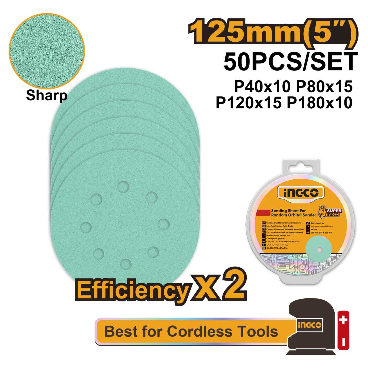 Smirghel Industrial 125mm AKRS125050 – Set 50 Buc, Granulatii P40/P80/P120/P180, Discuri Slefuire Profesionale pentru Lemn, Meta