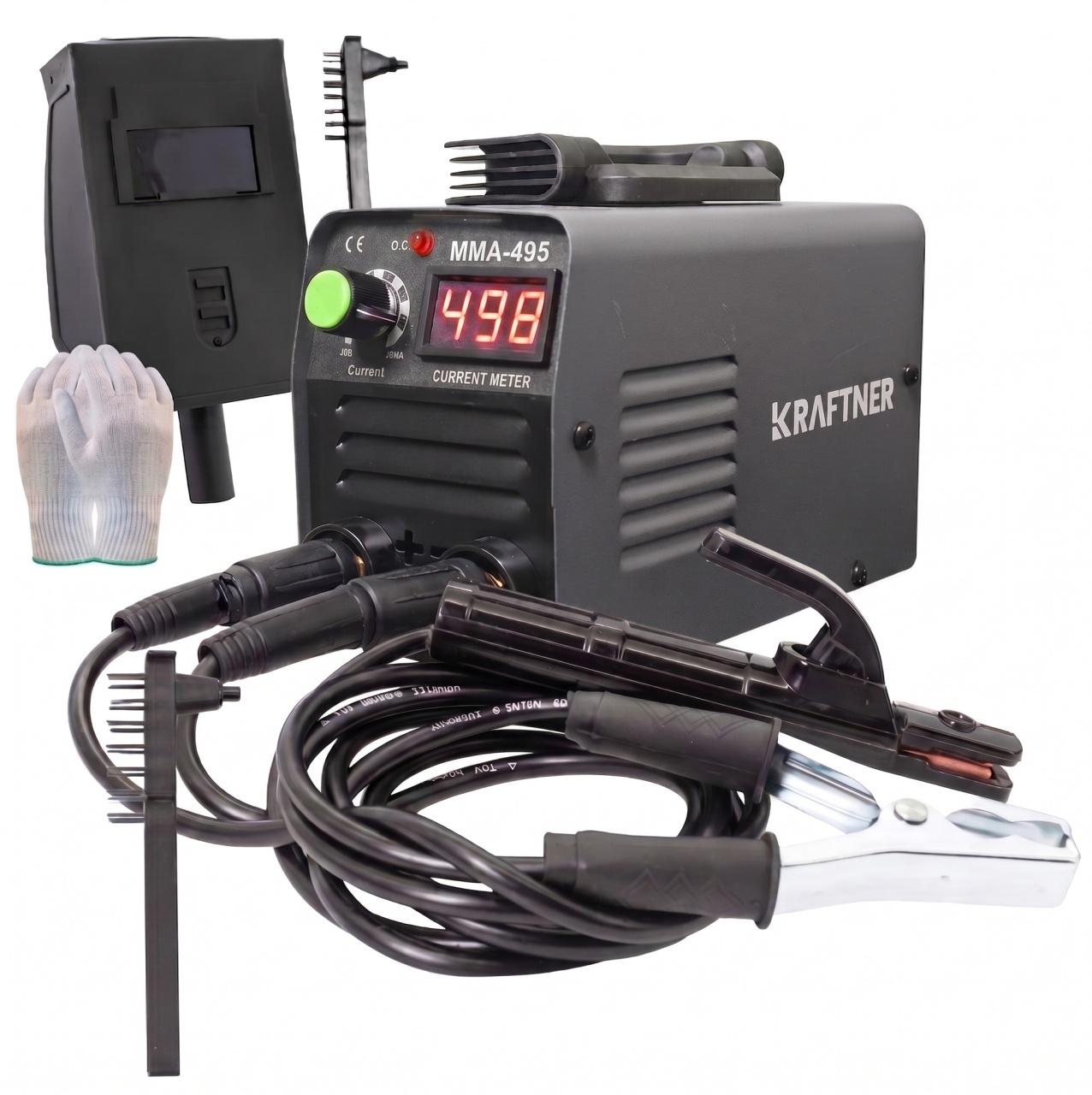 Aparat de sudura invertor MMA, KRAFTNER, 495a, afisaj digital, accesorii incluse, manusi bonus, cablu 1,8m KF-2759