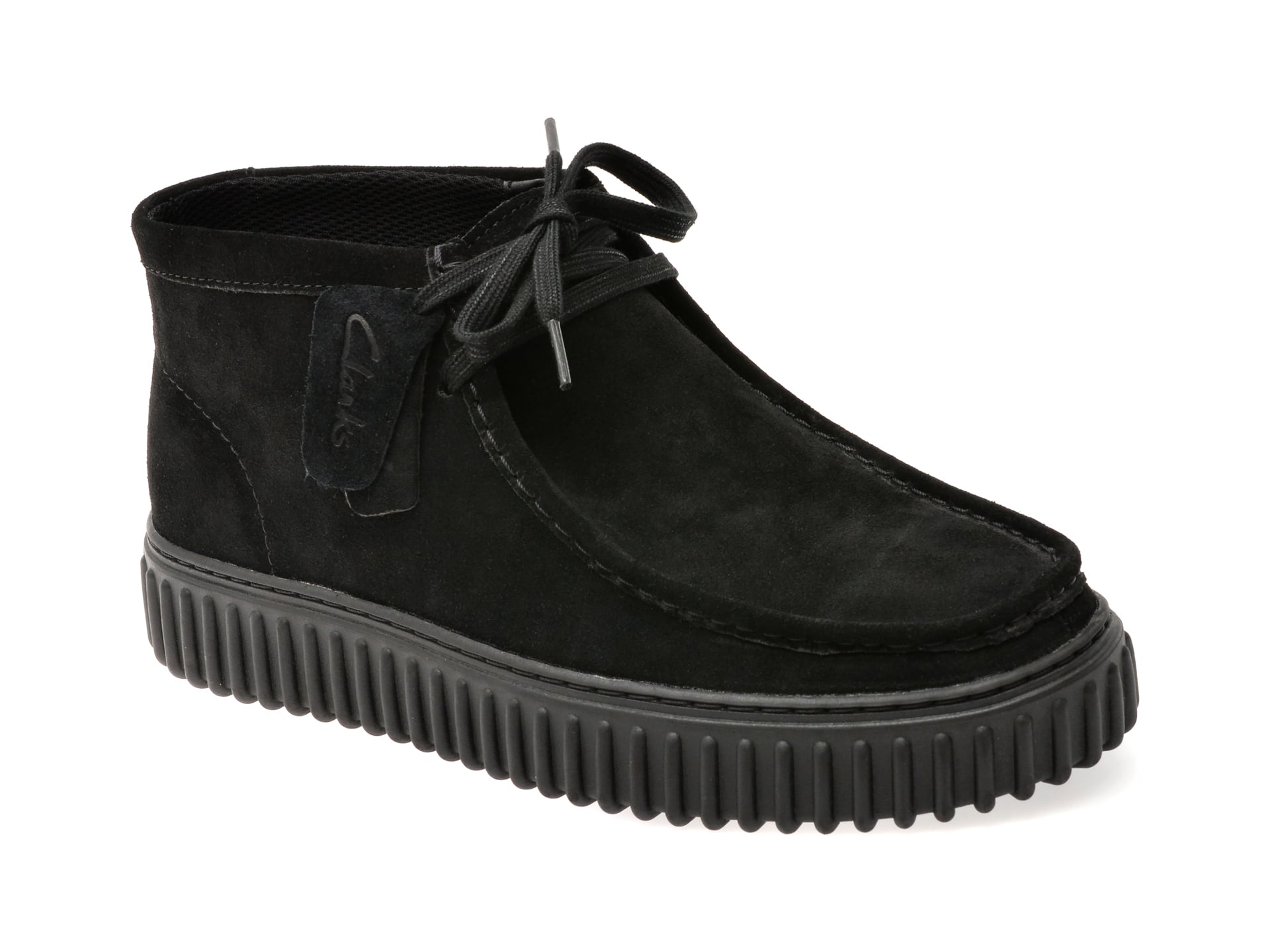Ghete CLARKS negre, TORHILL HI, din piele intoarsa