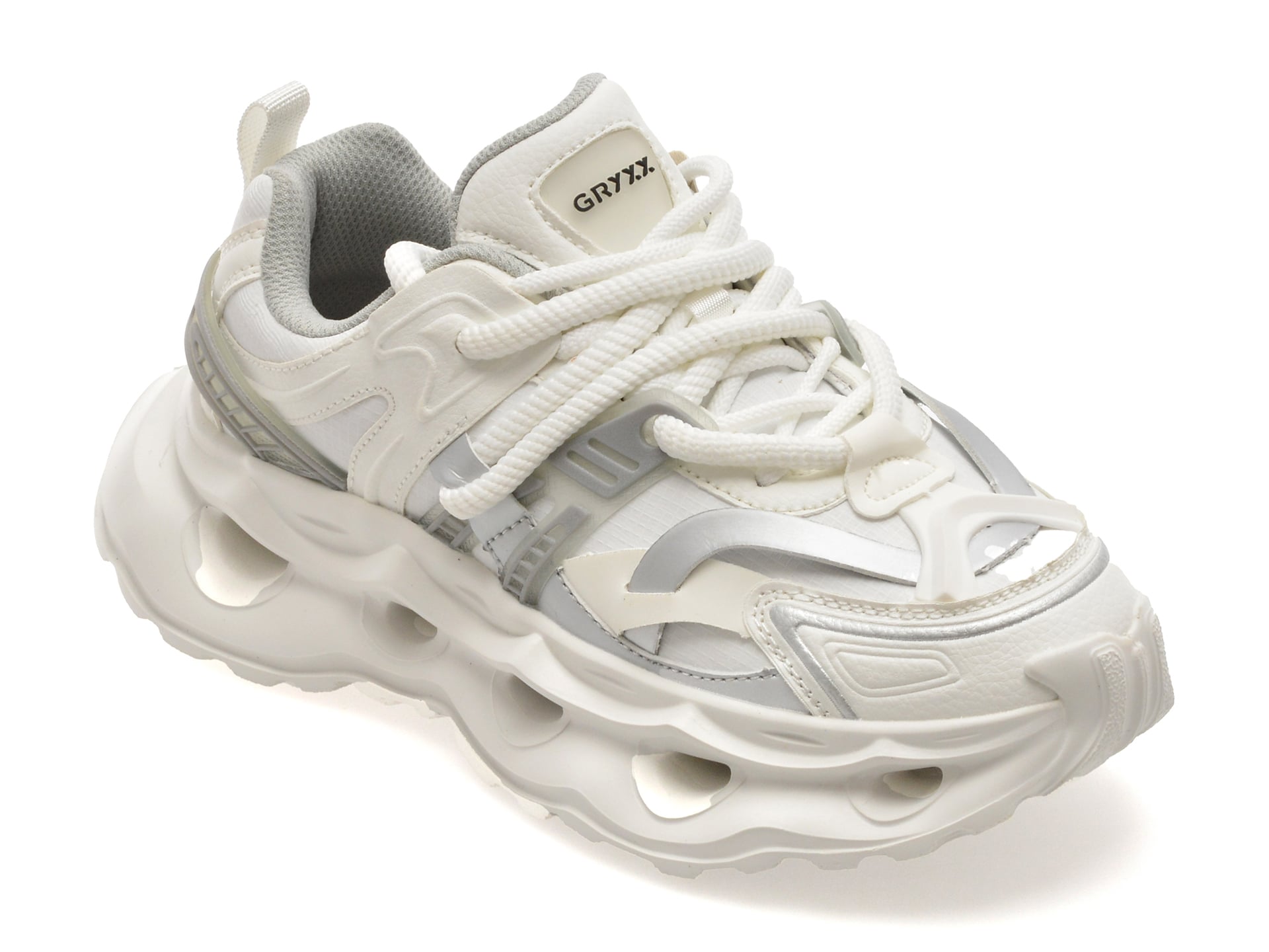 Pantofi sport GRYXX albi, 80410, din piele naturala