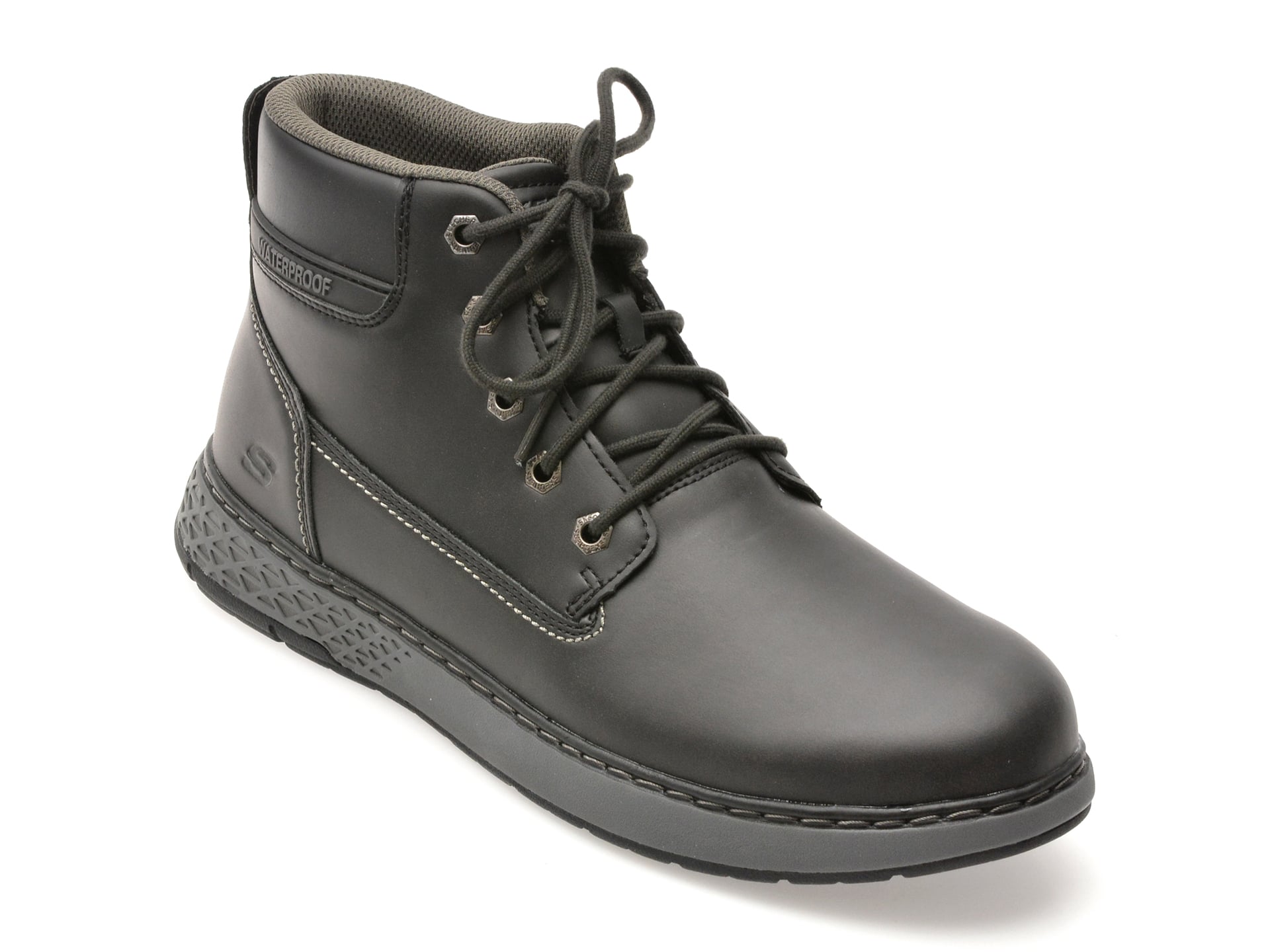 Ghete SKECHERS negre, GARLAN, din piele ecologica