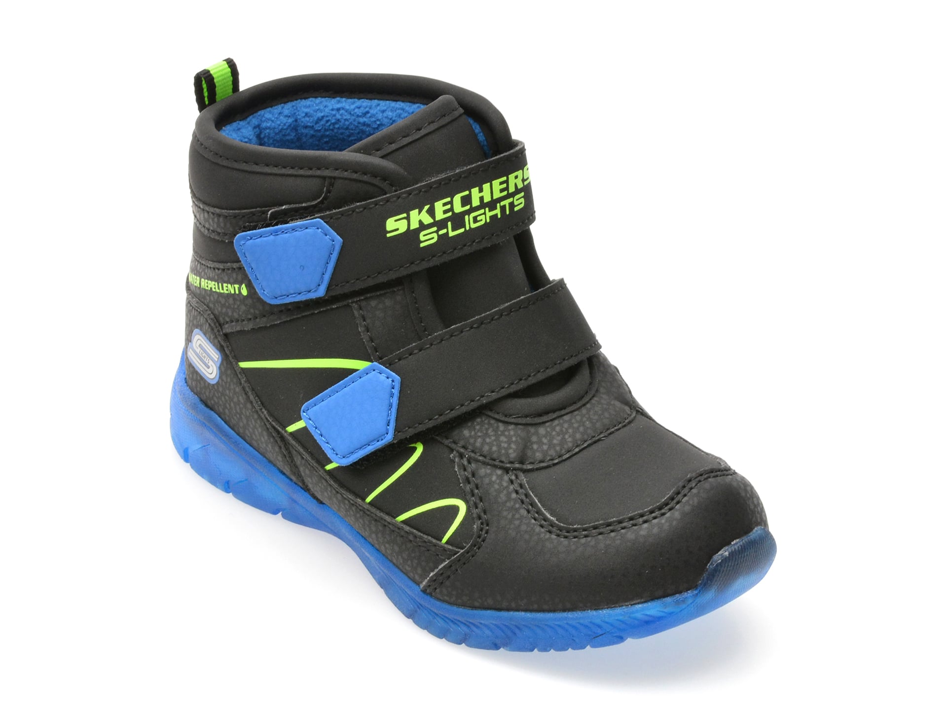 Ghete SKECHERS negre, ILLUMI-BRIGHTS, din piele ecologica