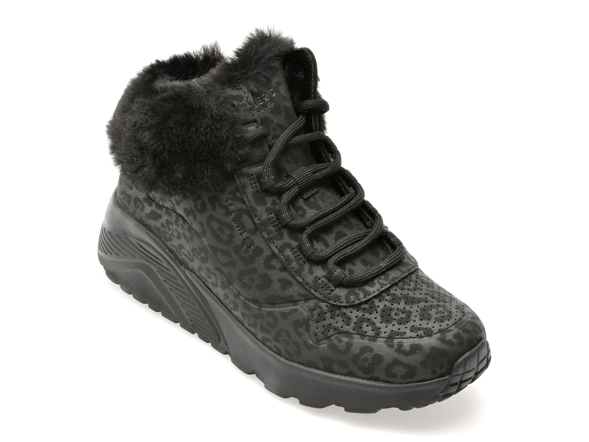 Ghete SKECHERS negre, UNO LITE, din piele ecologica