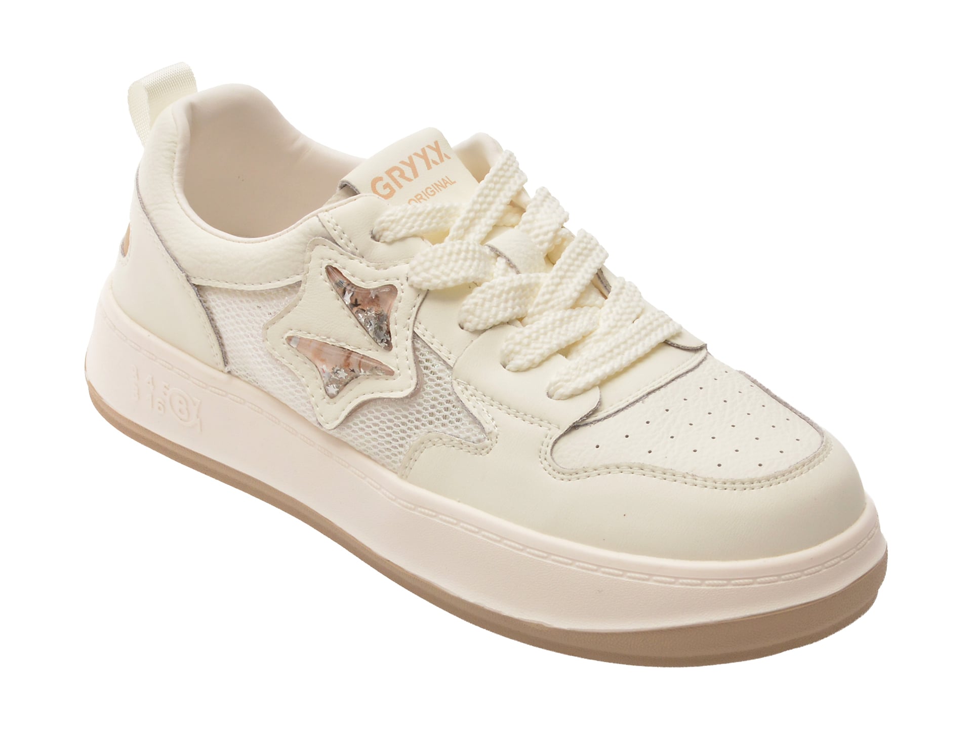 Pantofi sport GRYXX albi, C1180, din piele naturala