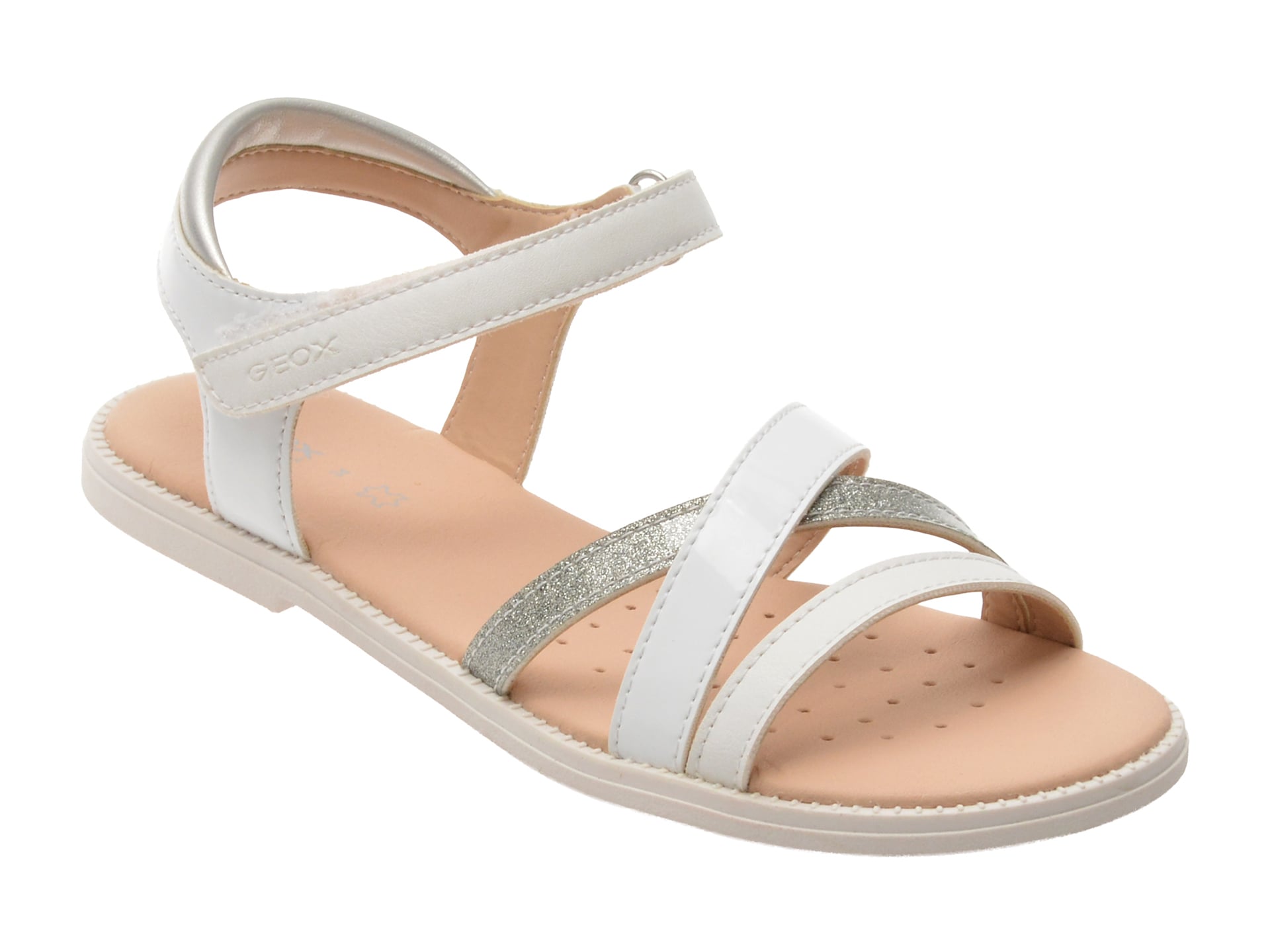 Sandale GEOX albe, J5235D, din piele ecologica