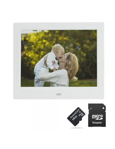 Rama foto digitala MW-087DPF LCD de 8 inch cu telecomanda, alb + card de memorie microSD 16GB si adaptor