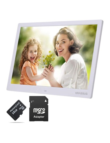 KRASSUS Rama foto digitala MW-1542DPF LCD de 15.4 inch cu telecomanda, alb + card de memorie microSD 16GB si adaptor