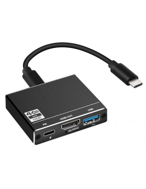 Adaptor convertor 3 in 1 USB 3.1 Type-C la HDMI 4K@60Hz, USB 3.0 si port de incarcare USB Type-C, negru