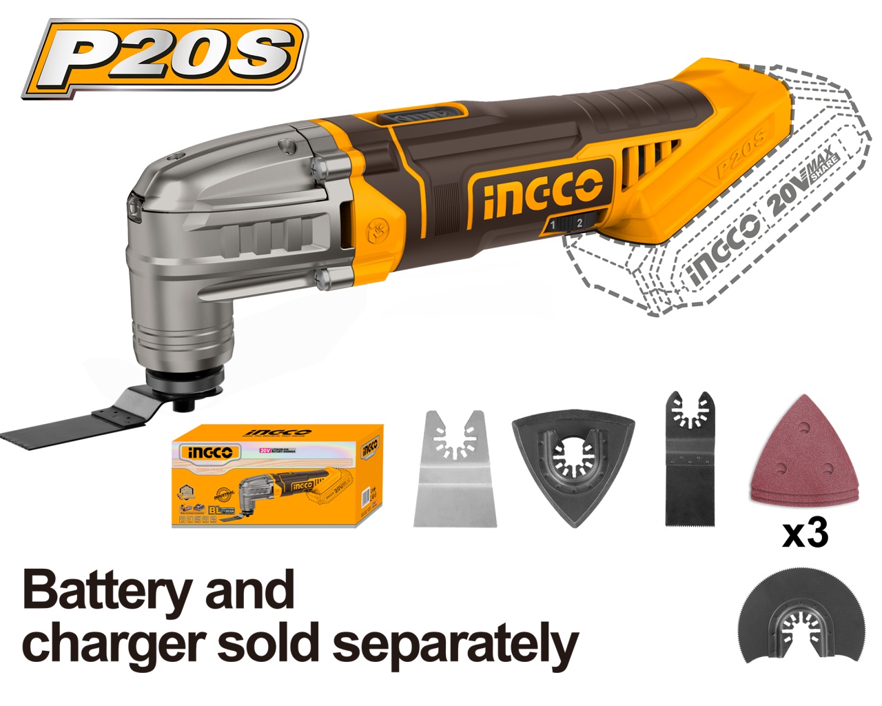Unealta Multifunctionala multicutter 20V - fara acumulator Ingco CMLI2022