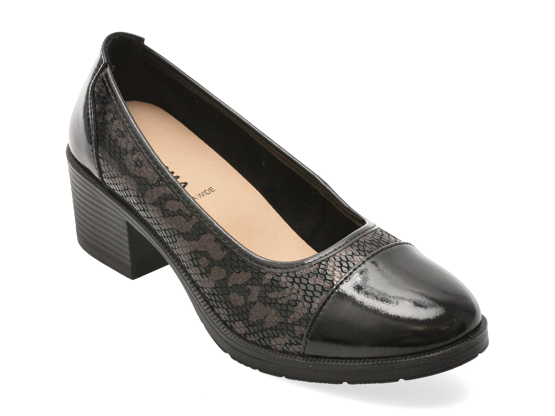 Pantofi eleganti KARISMA negri, WB60008, din piele croco