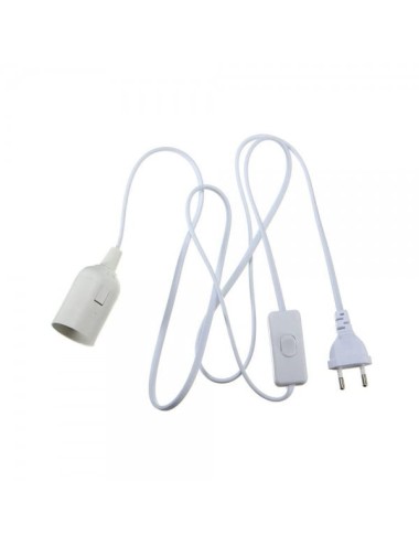 Cablu adaptor 1.8m pentru bec cu dulie fasung E27 la stecher plat 220V cu intrerupator on/off , alb