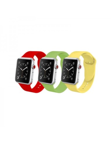 Set 3 curele din silicon cu conectori pentru Apple Watch 1 / 2 / 3 / 4 series 42 / 44 mm, rosu, galben, verde