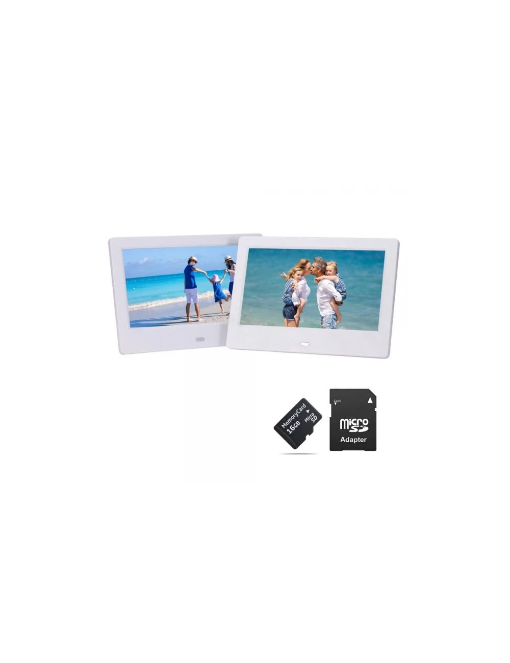 Rama foto digitala 077DPF LCD de 7 inch cu telecomanda, alb + card de memorie microSD 16GB si adaptor