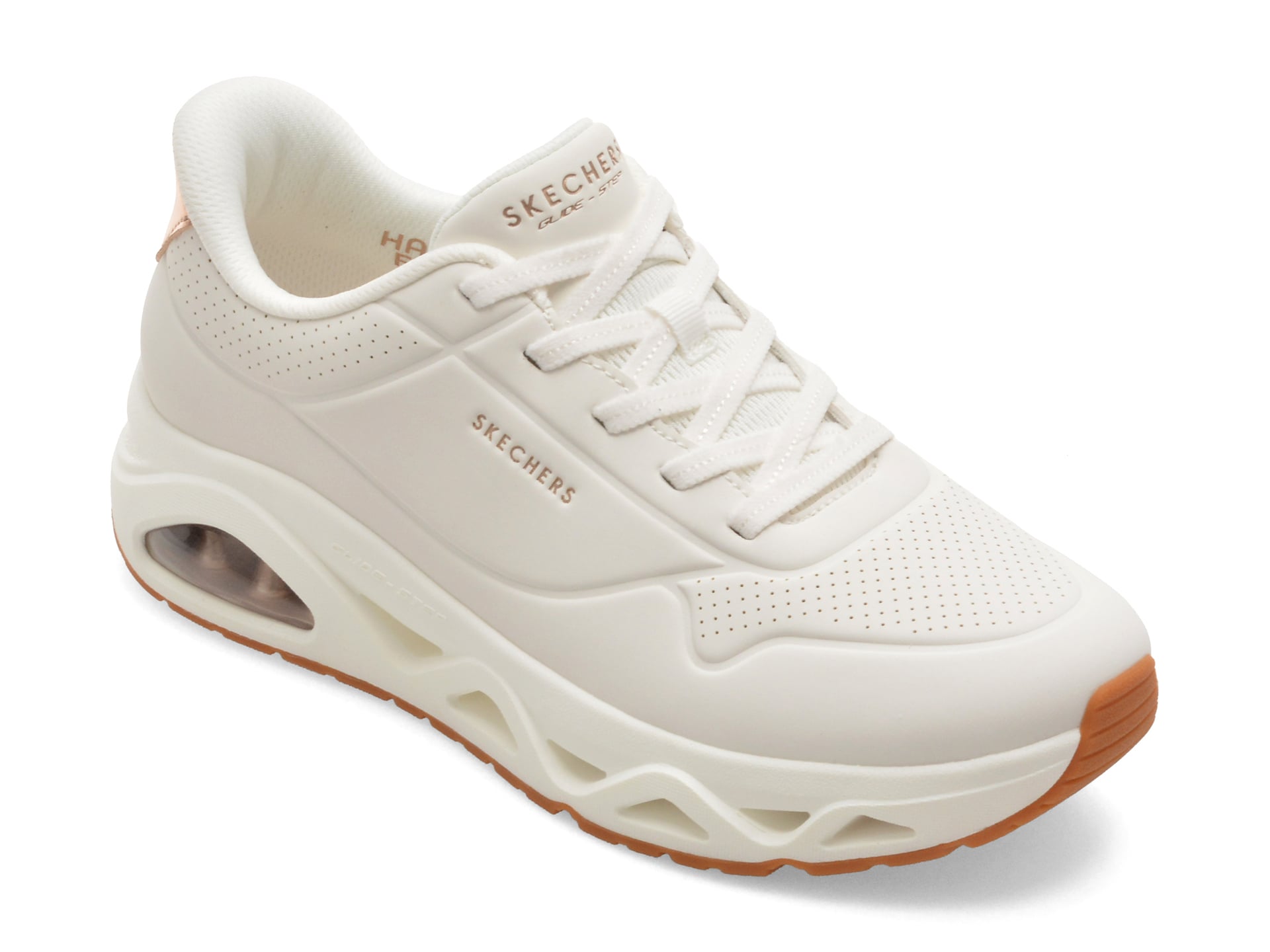 Pantofi sport SKECHERS albi, UNO GLIDE-STEP, din piele ecologica