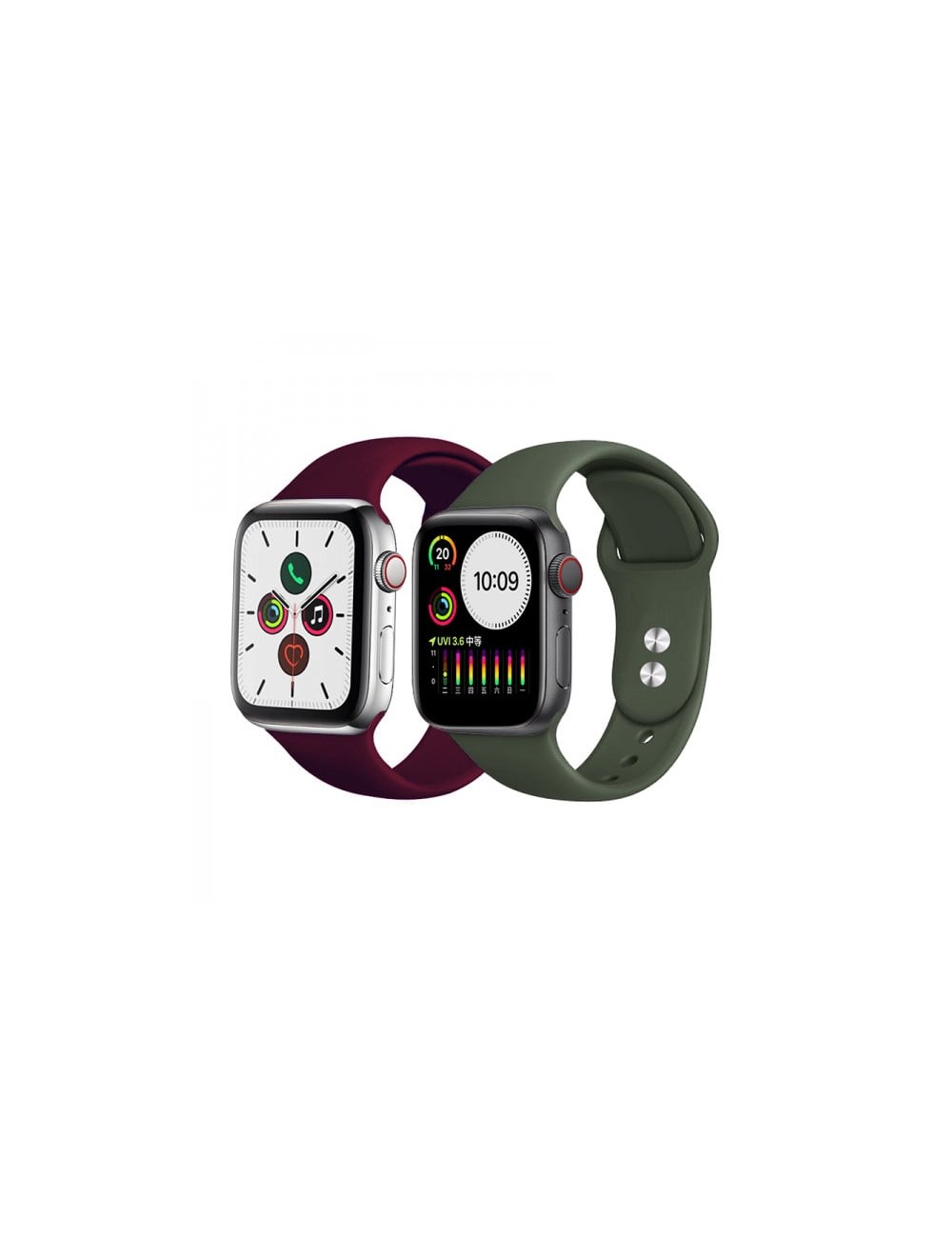 Set 2 curele din silicon cu conectori pentru Apple Watch 1 / 2 / 3 / 4 / 5 series 38 / 40 mm,verde , visiniu