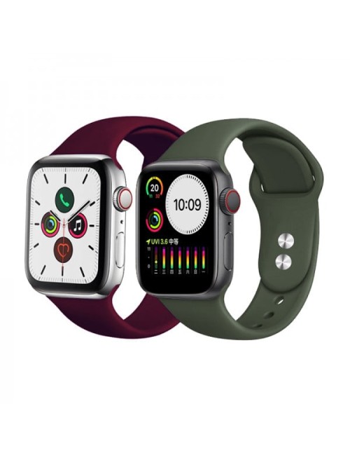 Set 2 curele din silicon cu conectori pentru Apple Watch 1 / 2 / 3 / 4 / 5 series 38 / 40 mm,verde , visiniu