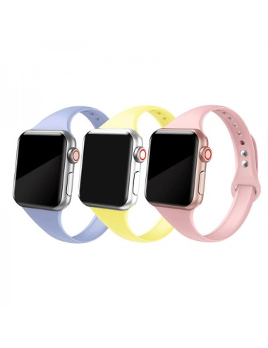Set 3 curele slim din silicon pentru Apple Watch 1 / 2 / 3 / 4 / 5 38mm / 40mm , galben, roz, lila