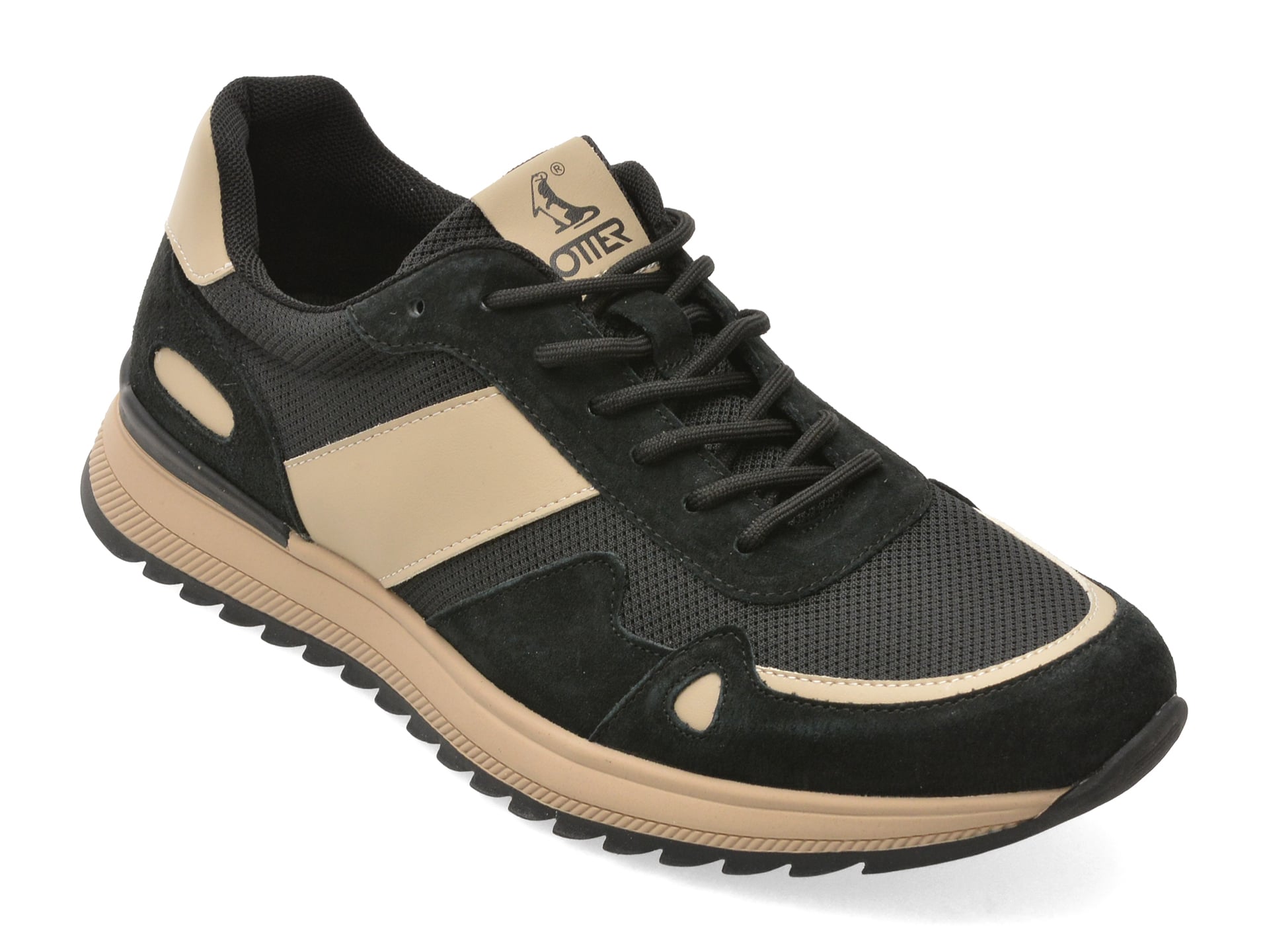 Pantofi sport OTTER negri, E660005, din material textil si piele naturala