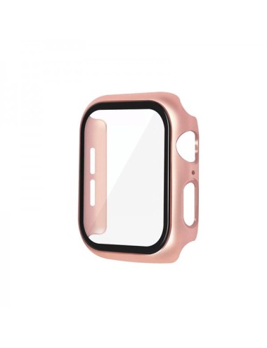 Set 2 in 1 carcasa tip rama ecran si folie de sticla, pentru Apple Watch 4 / 5 / 6 series, 40mm, rose gold