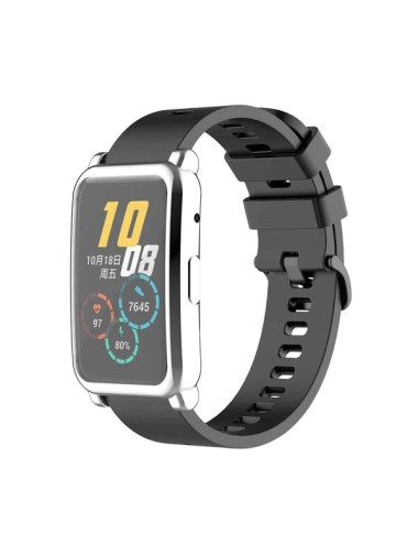 Husa de protectie tip rama cu ecran din silicon electroplacat pentru Huawei Honor Watch ES, argintiu