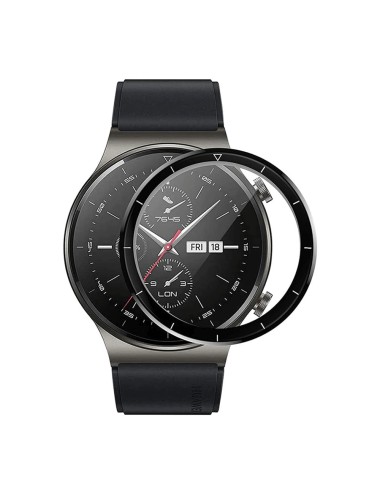 Folie de protectie ecran fullsize 3D pentru Huawei Watch GT2, 46mm, din fibra de sticla si hidrogel, negru