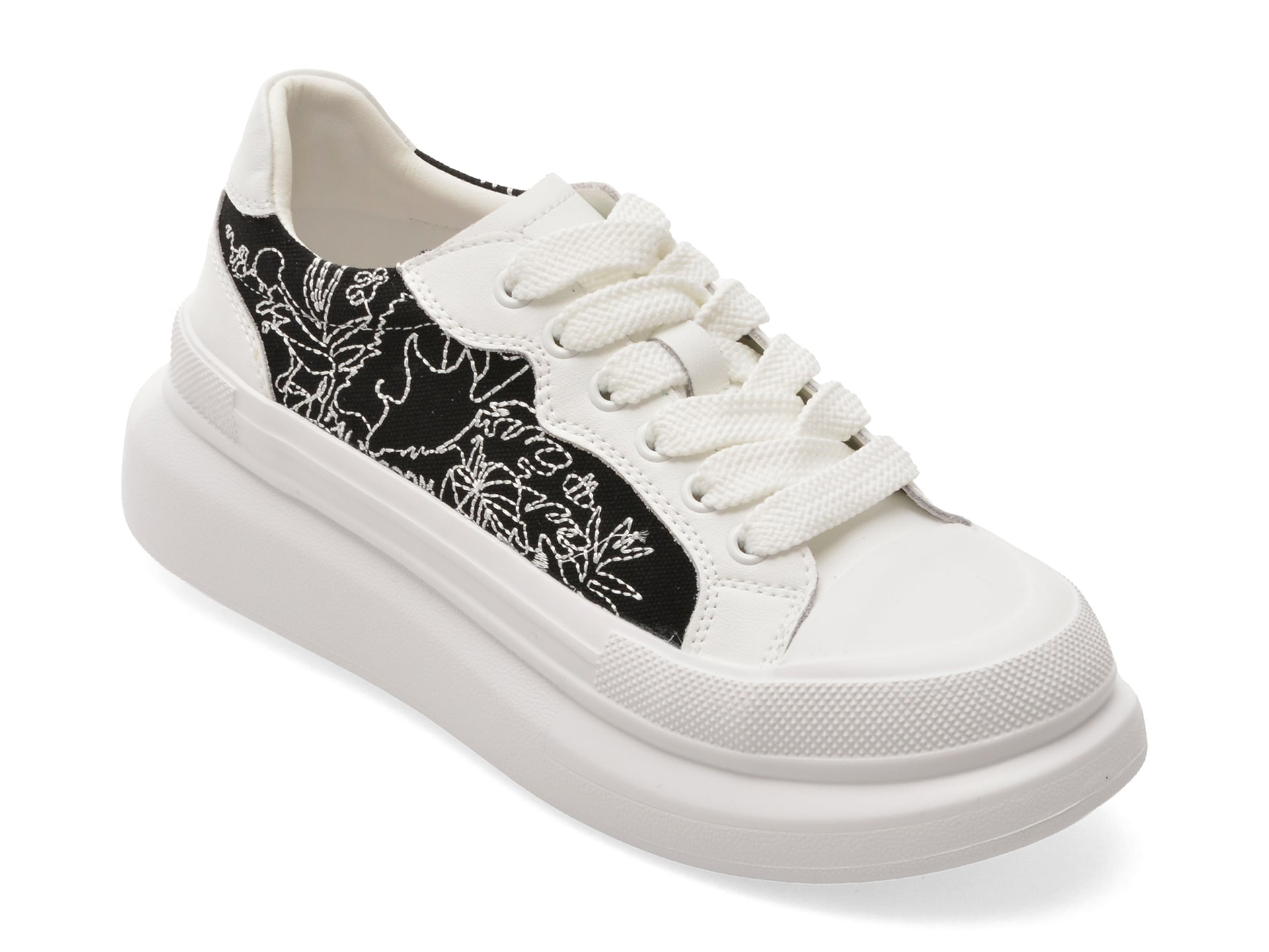 Pantofi sport PASS COLLECTION alb-negru, SL60008, din material textil