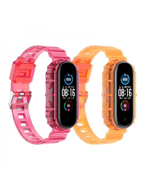 Set 2 curele pentru bratara Xiaomi Mi Band 3 / 4, din silicon transparent,neon, roz, portocaliu