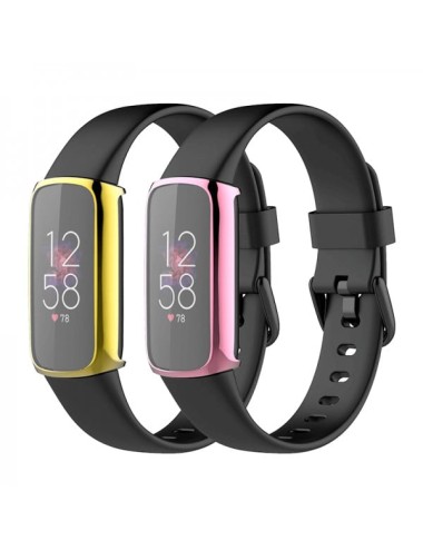 Set 2 huse de protectie tip rama cu ecran din silicon electroplacat pentru Fitbit Luxe, auriu, roz