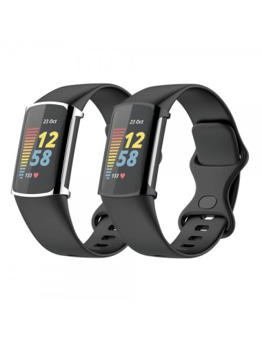 Set 2 huse din silicon pentru Fitbit Charge 5 cu rama si ecran de protectie, negru, argintiu