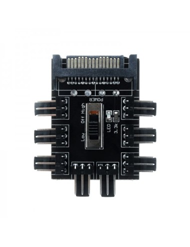Hub adaptor splitter Sata 15 pini la 8 ventilatoare cu interefata PWM 4 pini / 3 pini, cu switch 3 viteze, pentru sisteme de min