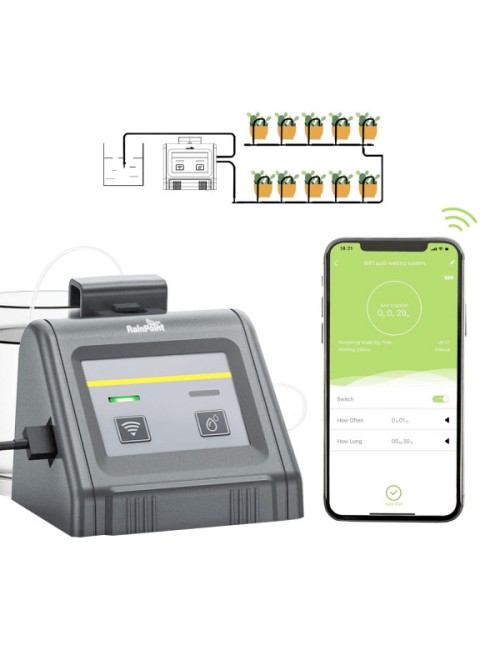 Micro sistem complet de irigare prin picurare RainPoint cu pompa de apa, programare si control prin aplicatie mobila, conexiune 
