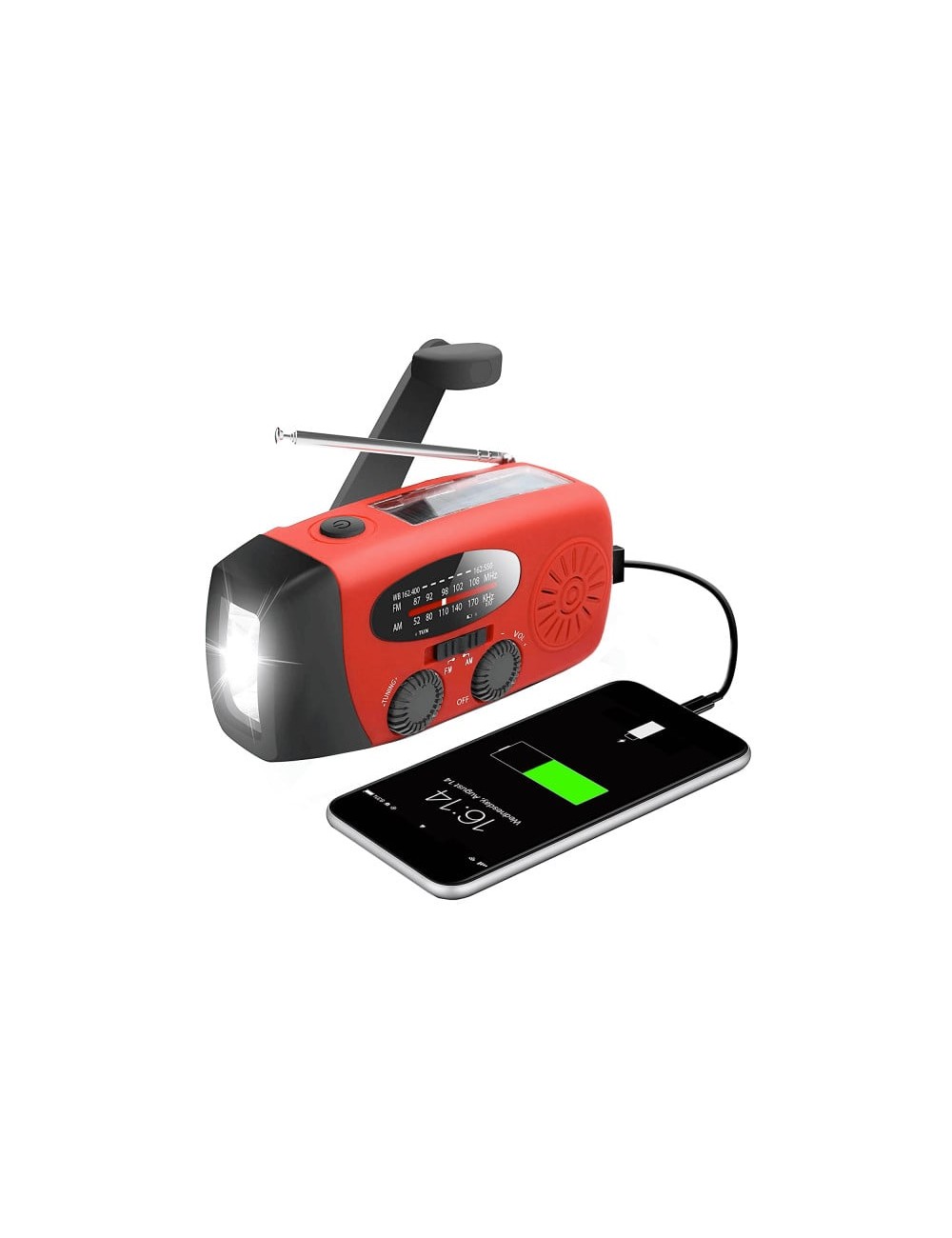 Mini-Aparat cu Radio FM/ AM cu lanterna LED 1W, waterproof IPX3, Power Bank 2000 mAh, incarcare solara, dinam, USB, portabil, ro