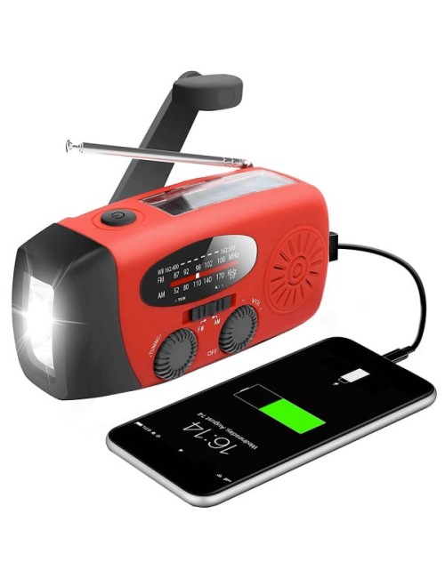 Mini-Aparat cu Radio FM/ AM cu lanterna LED 1W, waterproof IPX3, Power Bank 2000 mAh, incarcare solara, dinam, USB, portabil, ro