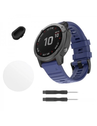 Set Curea sport pentru Garmin Fenix 5/ 6/ 6 Pro/ 7, 22mm din silicon, albastru + o folie de protectie din sticla securizata rezi