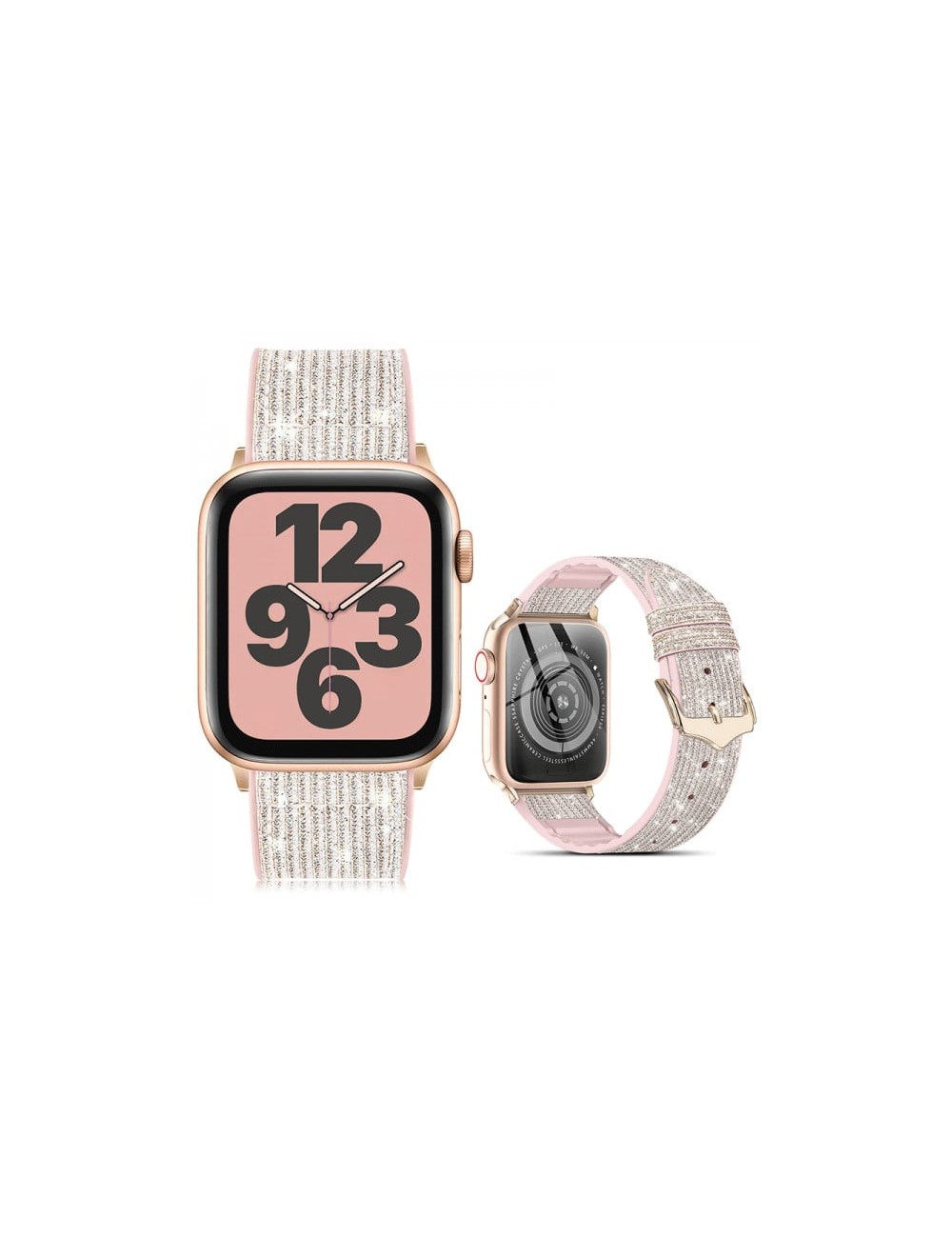 Curea Apple Watch 3 / 4 / 5 / 6 / 7 / 8 / SE series 41 / 40 / 38 mm, catarama clasica, din silicon, design stralucitor, roz