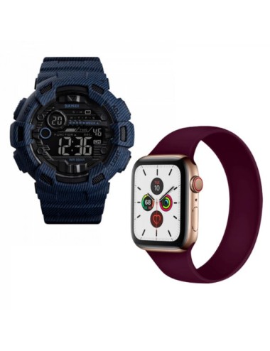 Promotie Set ceas barbati, dual time si curea elastica pentru Apple Watch 42/44mm