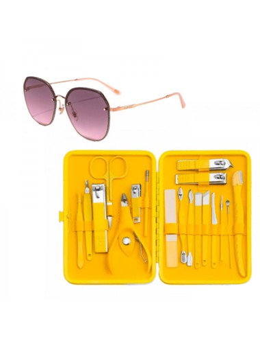 Promotie Set ochelari de soare dama, UV400 si trusa unghii profesionala, 18 piese