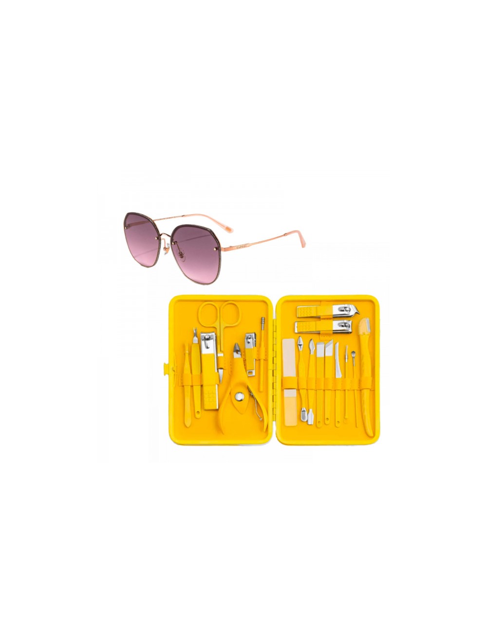 Promotie Set ochelari de soare dama, UV400 si trusa unghii profesionala, 18 piese