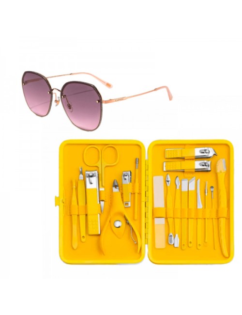 Promotie Set ochelari de soare dama, UV400 si trusa unghii profesionala, 18 piese
