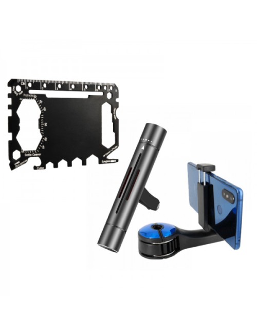 Promotie Set aparat odorizare auto, carlig universal si card multifunctional, 46 functii