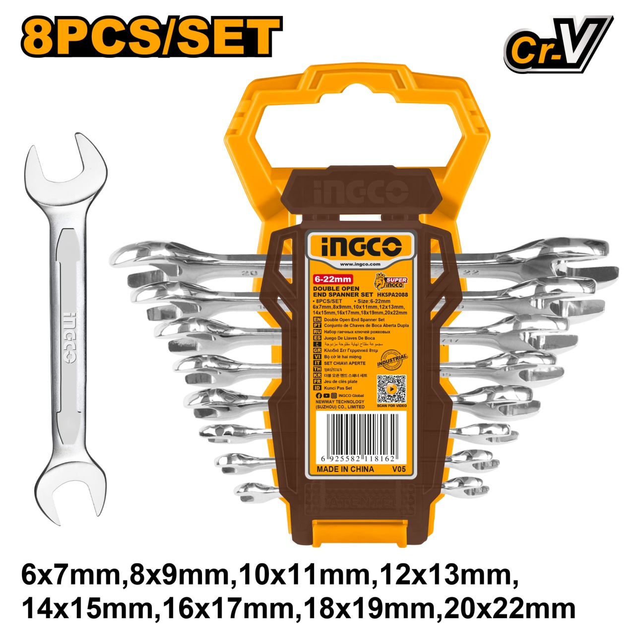 Trusa Chei Fixe 6-22mm 8buc INGCO HKSPA2088
